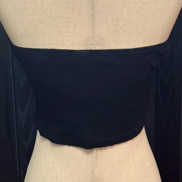 Black Ribbed Buttoned Tube Top, Size L - Picture 4 of 6